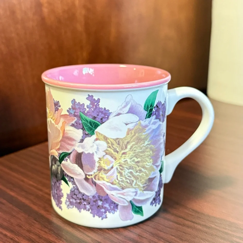 1994 Vintage Julie Inman Potpourri Designs Peonies & Lilacs Ceramic Mug, 10oz